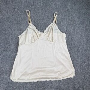 Vintage‎ 80s Camisole Tank Top 38 Cream Lace Lingerie Boho Fairy Coquette Nylon